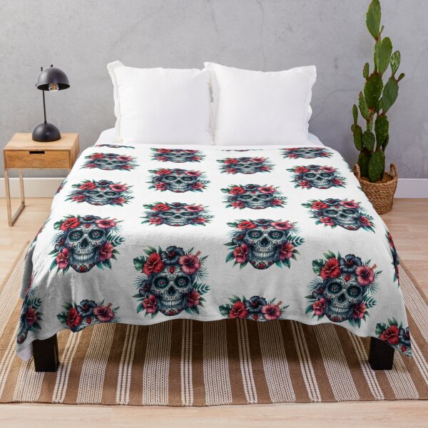 Item preview, Sugar Skull with hibiscus flowers designed and sold by Ginetta0815.