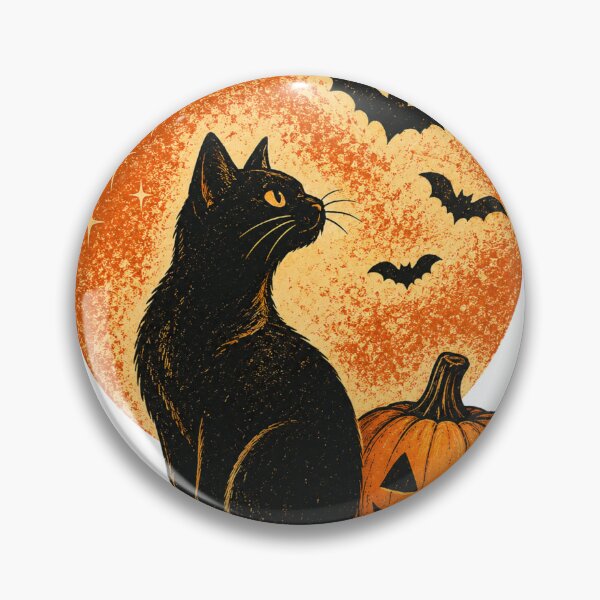 Item preview, Vintage Black Cat & Jack O'Lantern | Retro Halloween Illustration | Distressed Autumn Art designed and sold by Rewind Society.