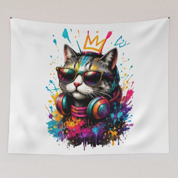 Item preview, Cool DJ Cat Graffiti T-Shirt designed and sold by Santuário da Bicharada.