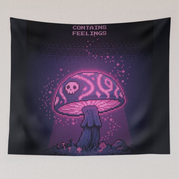 Item preview, Warning Contains Feelings Funny Mushroom Pixel Art designed and sold by Arobinoz.