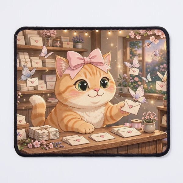 Item preview, Cute Kitten Working In Love Letter Shop designed and sold by Luna's World - Moody Vibes Studio.