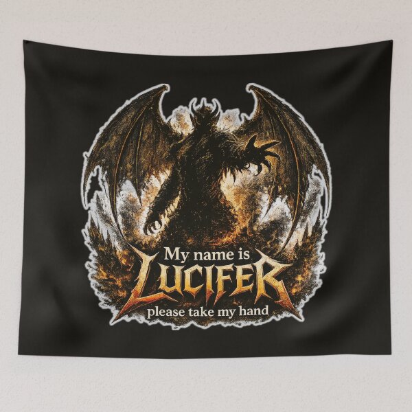 Item preview, My Name Is Lucifer Please Take My Hand Heavy Metal Devil Graphic designed and sold by Dystopian Design.