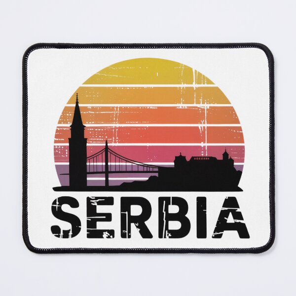Item preview, Serbia skyline in retro sunset designed and sold by Ginetta0815.