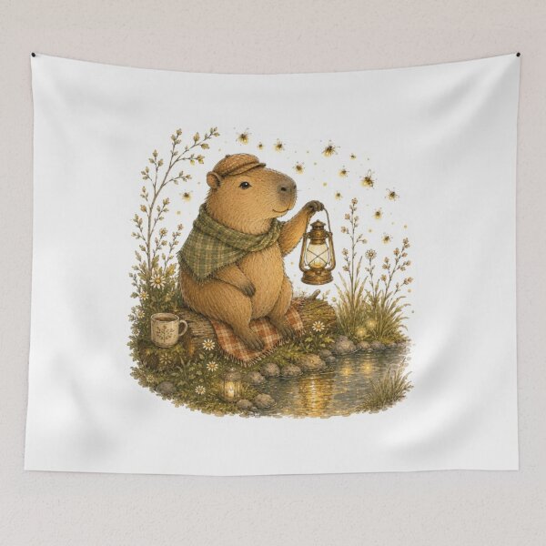 Item preview, Capybara Watching Fireflies designed and sold by Snurly.