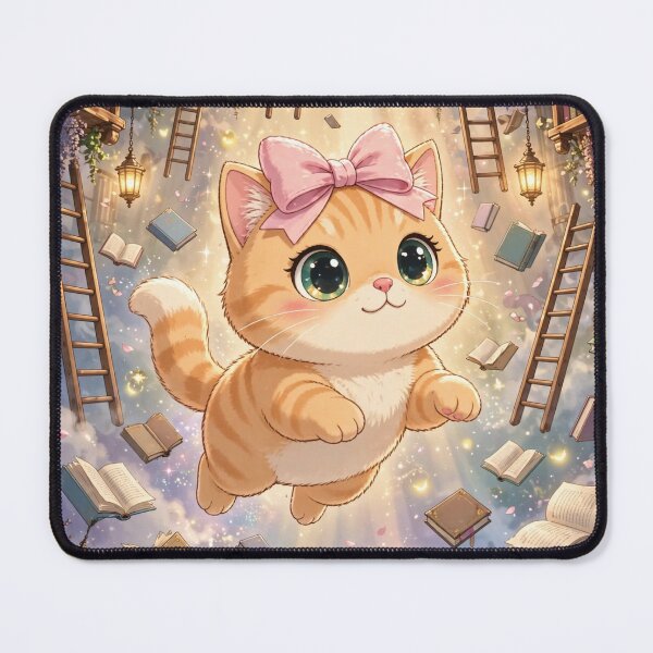 Item preview, Cute Kitten Floating In Magical Library designed and sold by Moody Vibes Studio.