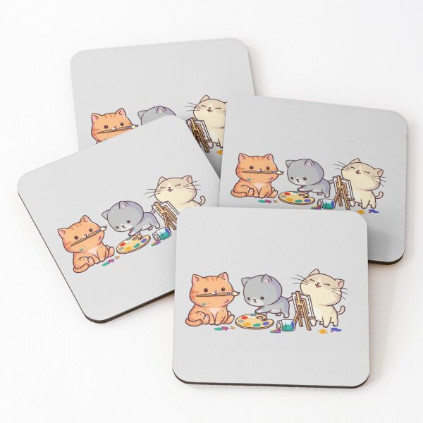 Item preview, three cute cartoon cats painting on tiny canvases designed and sold by 123ks.
