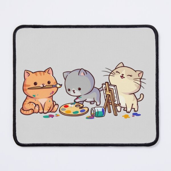 Item preview, three cute cartoon cats painting on tiny canvases designed and sold by 123ks.