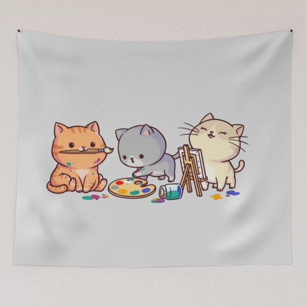 Item preview, three cute cartoon cats painting on tiny canvases designed and sold by 123ks.