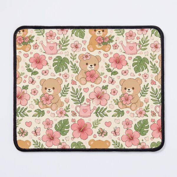 Item preview, Teddy Bear Hibiscus Garden Pattern designed and sold by Soft Berry Studio.