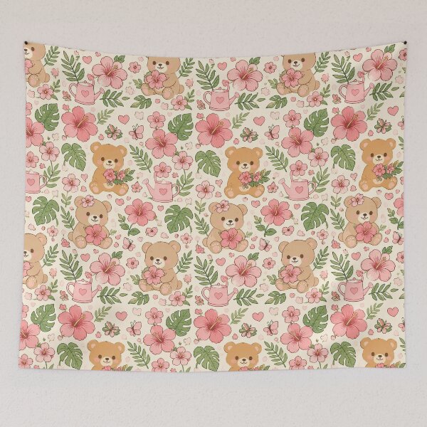 Item preview, Teddy Bear Hibiscus Garden Pattern designed and sold by Soft Berry Studio.