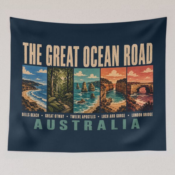 Item preview, Great Ocean Road Australia Landmarks Illustration Vintage designed and sold by KrisSidDesigns.