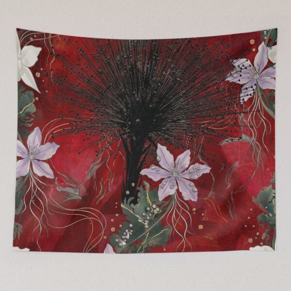 Item preview, Gothic Spiky Black Flower Crimson Botanical Pattern designed and sold by WitchyBotanicaArt.