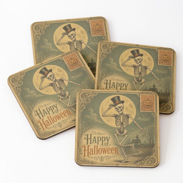 Item preview, Vintage Halloween Postcard Skeleton Design designed and sold by SunnyDesign82.