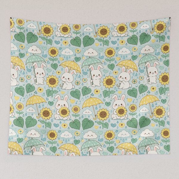 Item preview, Bunny Sunflower Rain Pattern designed and sold by Soft Berry Studio.