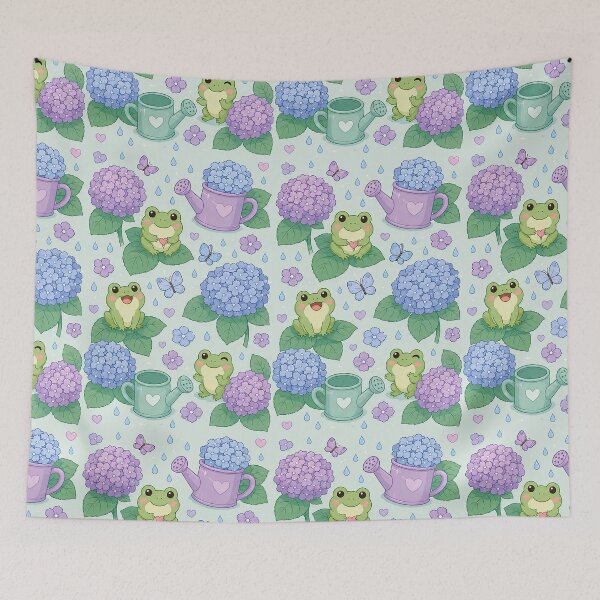 Item preview, Frog Hydrangea Garden Pattern designed and sold by Soft Berry Studio.