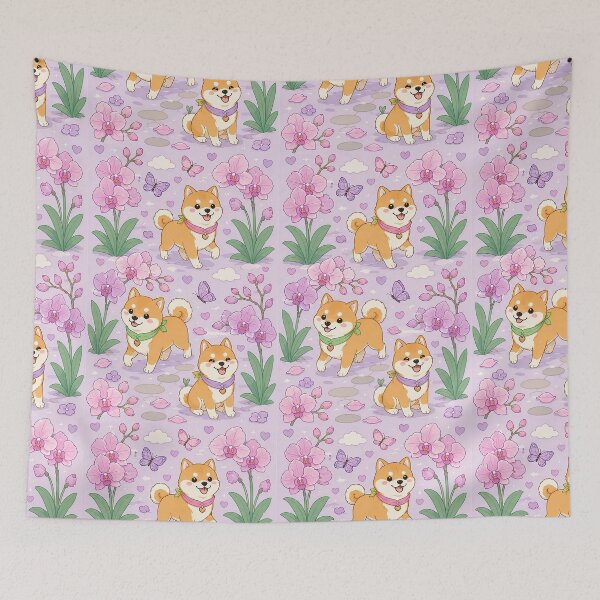 Item preview, Shiba Inu Orchid Walk Pattern designed and sold by Soft Berry Studio.