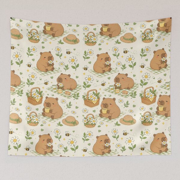 Item preview, Capybara Daisy Picnic Pattern designed and sold by Soft Berry Studio.