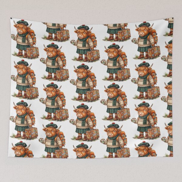 Item preview, Scottish Highland Cow Traveler with Suitcase designed and sold by TeeARTHY.