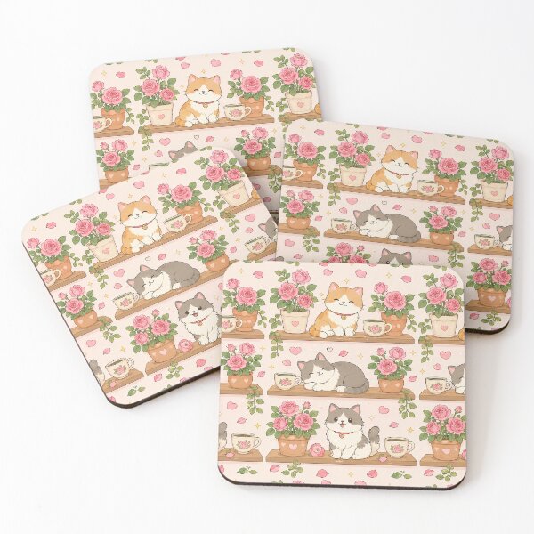 Item preview, Cozy Cat Rose Shelf Pattern designed and sold by Soft Berry Studio.