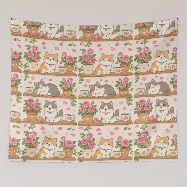 Item preview, Cozy Cat Rose Shelf Pattern designed and sold by Soft Berry Studio.