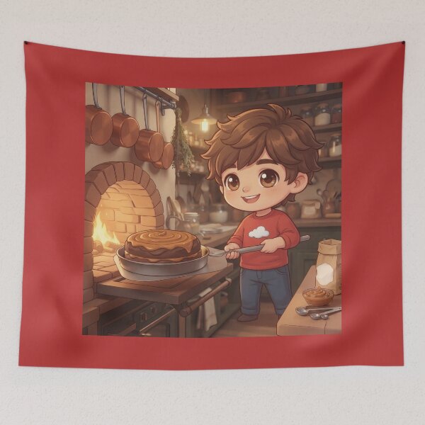 Item preview, Boy baking a chocolate cake with dulce de leche designed and sold by Azurart2.