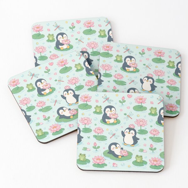 Item preview, Penguin Lotus Pond Pattern designed and sold by Soft Berry Studio.