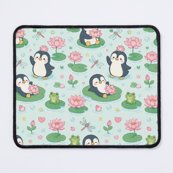 Item preview, Penguin Lotus Pond Pattern designed and sold by Soft Berry Studio.