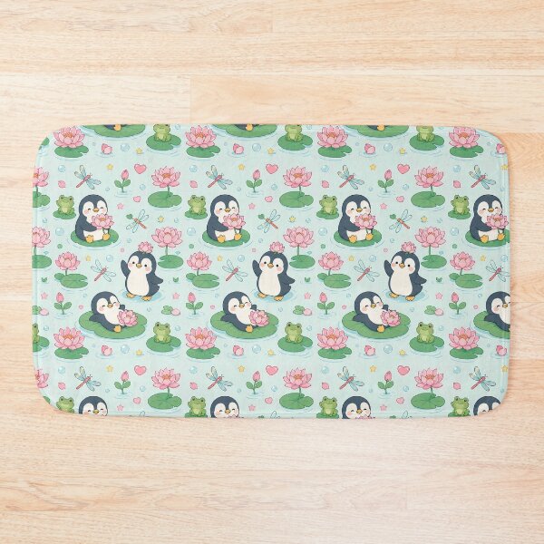 Item preview, Penguin Lotus Pond Pattern designed and sold by Soft Berry Studio.