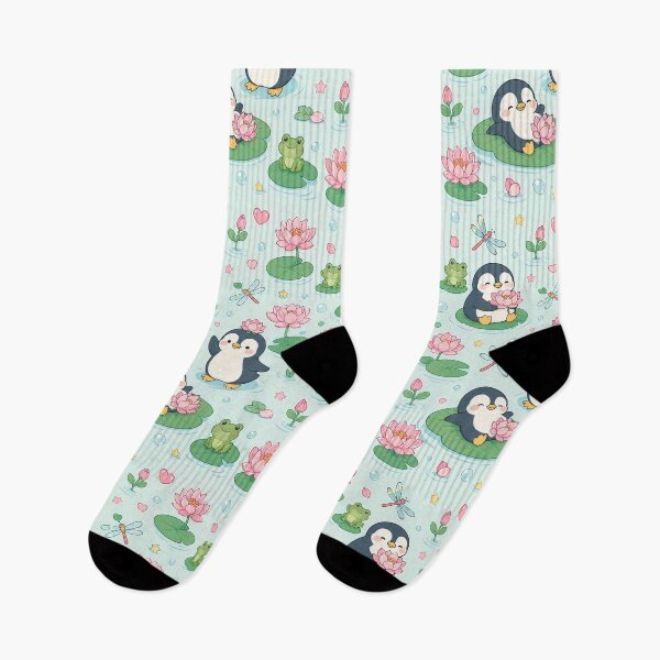 Item preview, Penguin Lotus Pond Pattern designed and sold by Soft Berry Studio.
