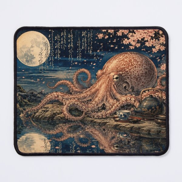 Item preview, Octopus Tea Ceremony under the Full Moon, Japanese Ukiyo-e Style designed and sold by Natalia-Vlad.