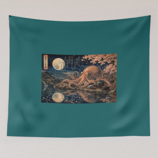 Item preview, Octopus Tea Ceremony under the Full Moon, Japanese Ukiyo-e Style designed and sold by Natalia-Vlad.