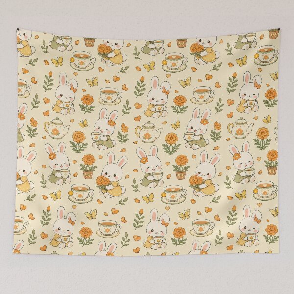 Item preview, Bunny Marigold Tea Garden Pattern designed and sold by Soft Berry Studio.