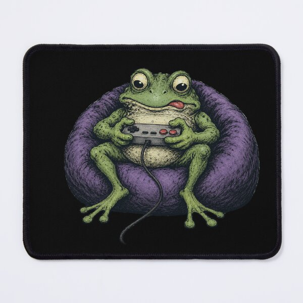 Item preview, Gamer Frog Slouched in Beanbag with Retro Controller Vintage 70s Comix Style Funny Gaming Art designed and sold by OnPointOutfits.