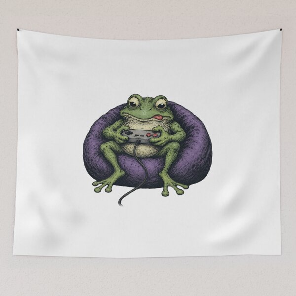 Item preview, Gamer Frog Slouched in Beanbag with Retro Controller Vintage 70s Comix Style Funny Gaming Art designed and sold by OnPointOutfits.