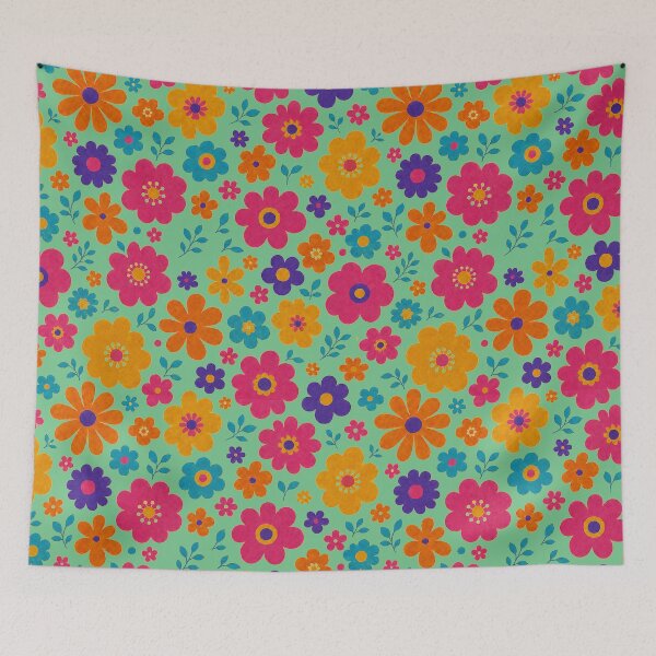 Item preview, Groovy Garden Retro 70s Flower Power Floral Pattern designed and sold by The Fine Print by BassAddict.