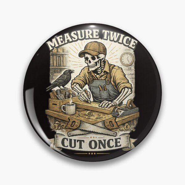 Item preview, Measure Twice Cut Once Skeleton Carpenter Vintage Woodworking Design designed and sold by Tadeusz1.