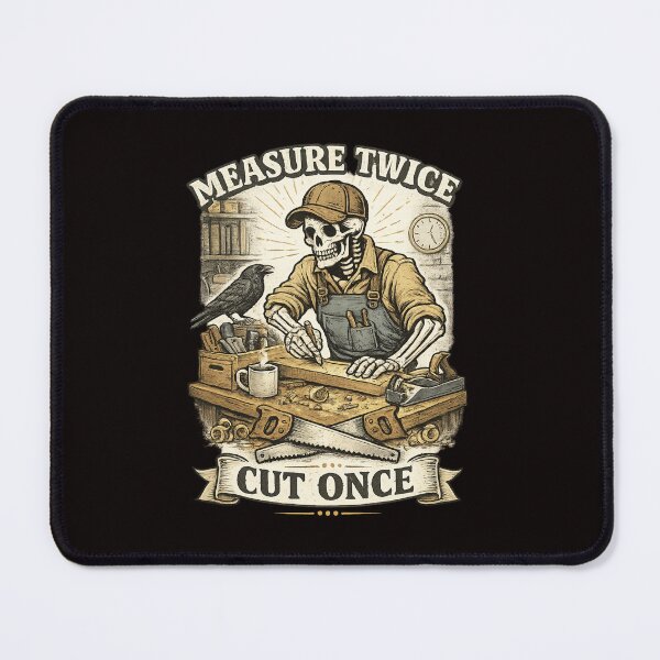 Item preview, Measure Twice Cut Once Skeleton Carpenter Vintage Woodworking Design designed and sold by Tadeusz1.