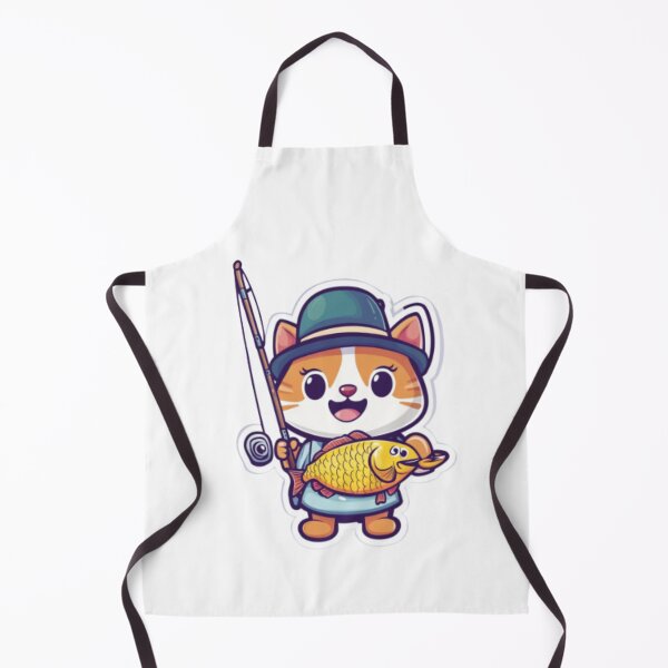 Item preview, "Cute Fishing Cat - Kawaii Angler Mascot" or "Happy Fisher Cat with Catch" Tags: designed and sold by NoFishToday.