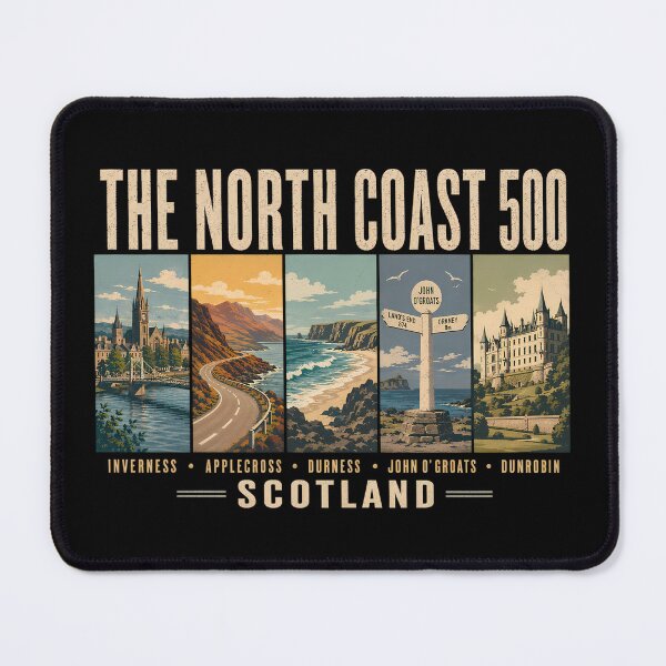 Item preview, North Coast 500 Scotland Landmarks Illustration Vintage designed and sold by KrisSidDesigns.