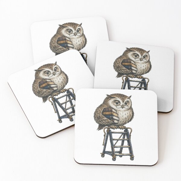 Item preview,  Round Owl Librarian on Rolling Ladder with Books and Reading Glasses Cozy Ink Illustration designed and sold by OnPointOutfits.