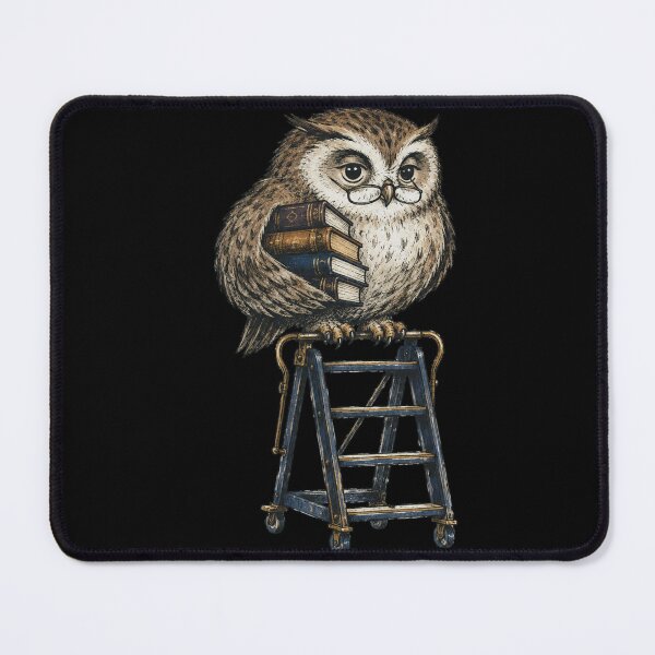 Item preview,  Round Owl Librarian on Rolling Ladder with Books and Reading Glasses Cozy Ink Illustration designed and sold by OnPointOutfits.