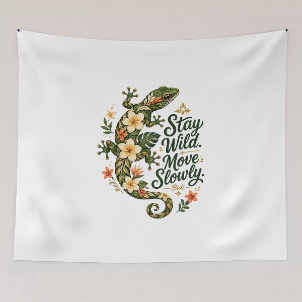 Item preview, Stay wild. Move slowly. – Bali Tropical Gecko | Floral island design designed and sold by filou designs.