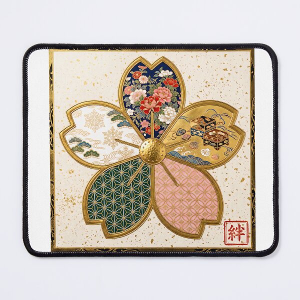 Item preview, Kizuna — Japanese Cherry Blossom Crest Art Print | Peony & Shell Kamon Pattern designed and sold by KimonoKotoba.
