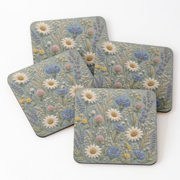 Item preview, Wildflower Meadow Faux Embroidery Botanical Artwork designed and sold by HavuNordicShop.