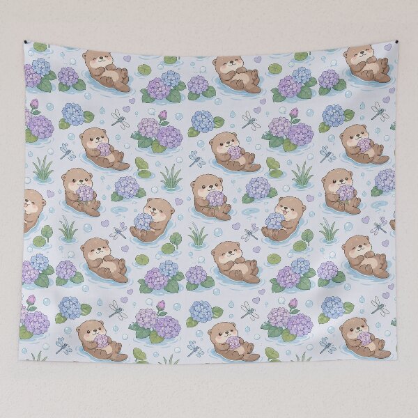 Item preview, Otter Hydrangea River Pattern designed and sold by Soft Berry Studio.