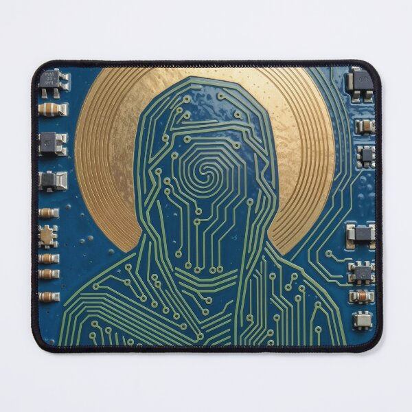 Item preview, The Techno Deity, Futuristic Cyber Saint Icon on Printed Circuit Board designed and sold by Mike Kiev art.