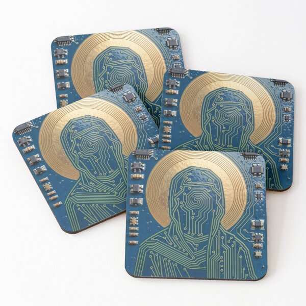 Item preview, The Techno Deity, Futuristic Cyber Saint Icon on Printed Circuit Board designed and sold by Mike Kiev art.