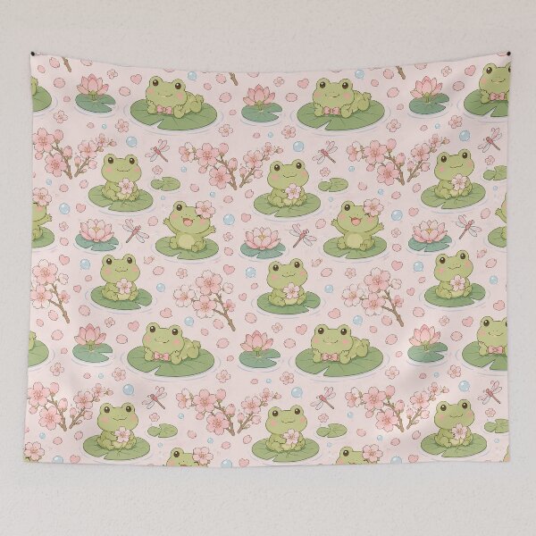 Item preview, Frog Cherry Blossom Pond Pattern designed and sold by Soft Berry Studio.