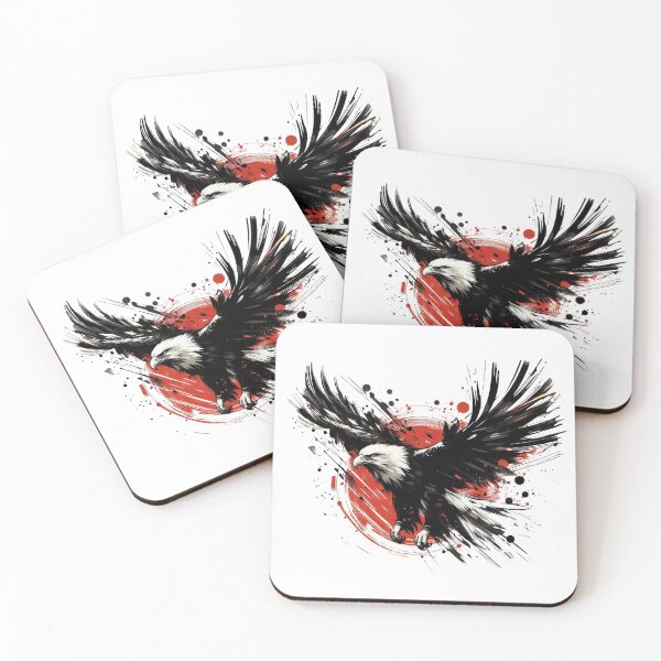 Item preview, Majestic Bald Eagle Wall Art, Japanese Ink Eagle Illustration, Red Sun Wildlife Artwork, Modern Brush Painting designed and sold by gkhanco.