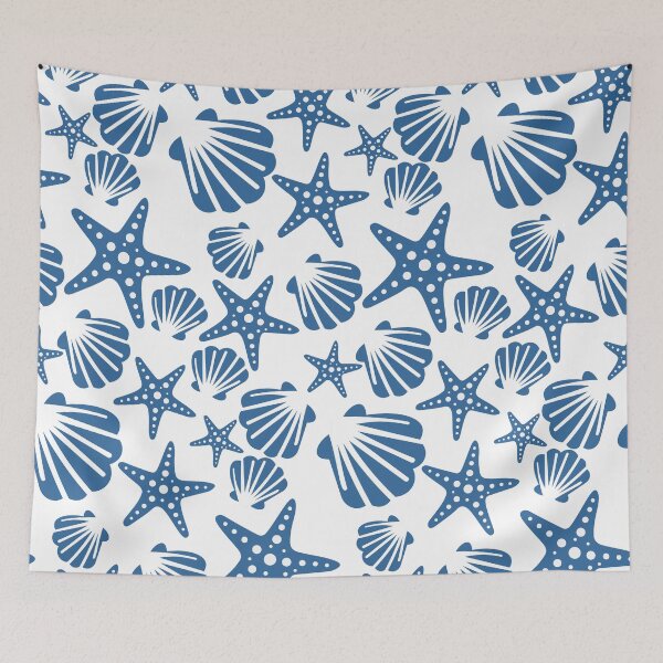 Item preview, Blue Starfish and Seashell Seamless Pattern designed and sold by BetweenForms.